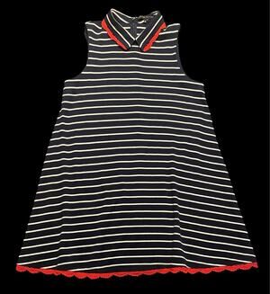 English Factory Nautical Striped A-Line Dress w/ Red Ric-Rac Trim